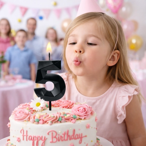 Świeczki ozdoby na tort cyfra 5 świeczka czarna diament dekoracje urodzinowe